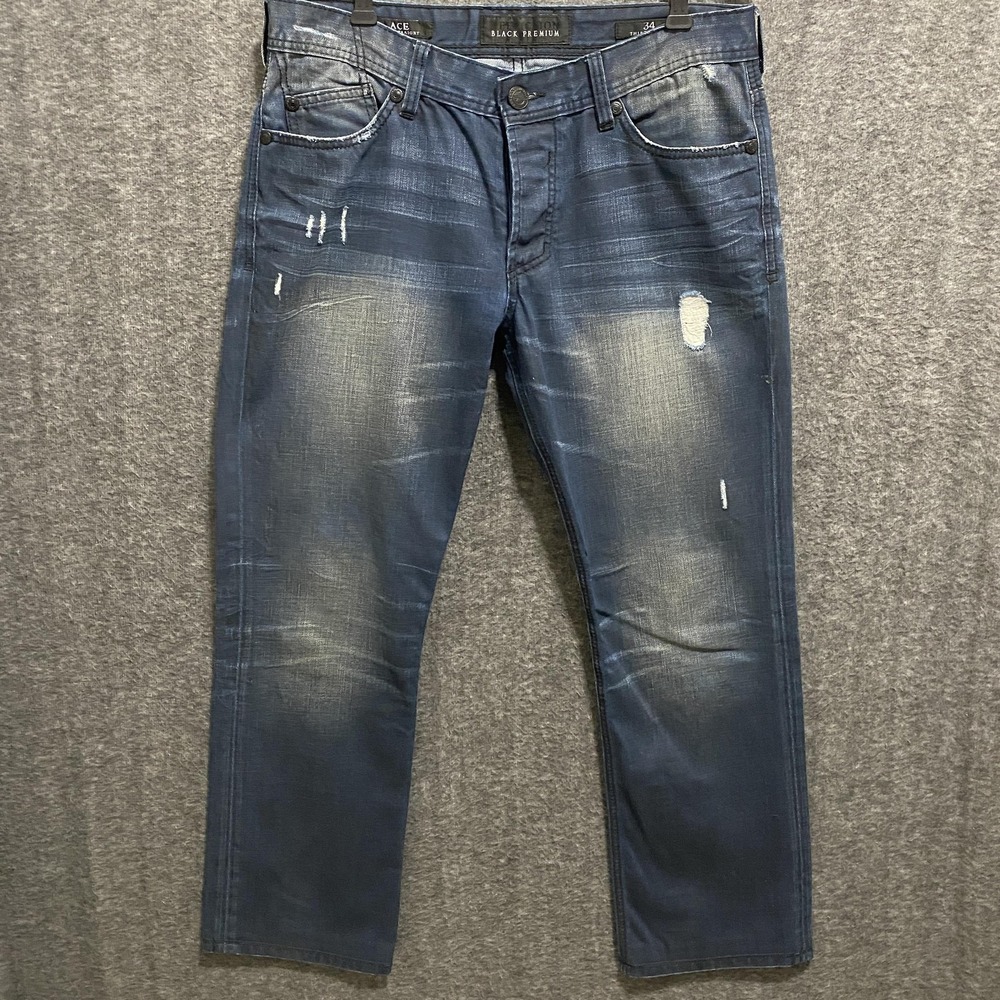 Affliction Black Premium Jeans Mens‎ 34 Ace Slim Straight Distressed Button Fly